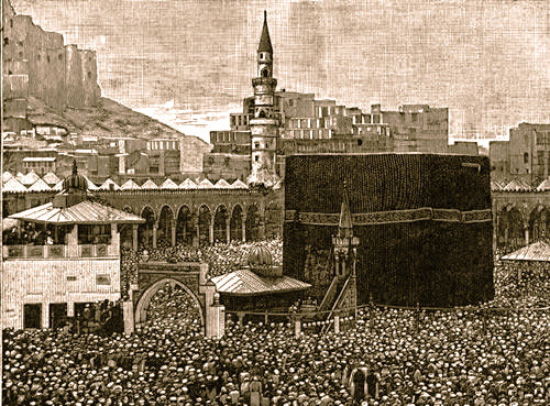 old print of the kaaba and the surrounding masjid